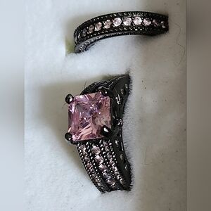 18k Gp Rodium Black Engagment And Wedding Band Set